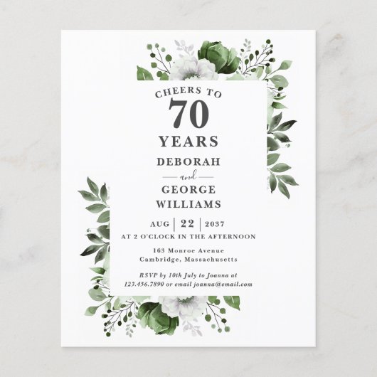 Papier Invitation Budget Joyeux 70e Anniversaire (Devant)