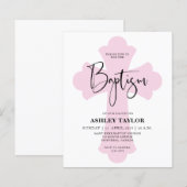 Papier Invitation Budget Light Pink Cross Baptism (Devant / Derrière)