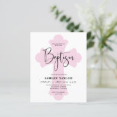 Papier Invitation Budget Light Pink Cross Baptism (Debout devant)