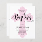 Papier Invitation Budget Light Pink Cross Baptism (Devant / Derrière)