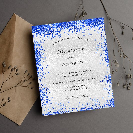 Papier Invitation budget mariage bleu roi argent