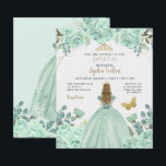 Papier Invitation Budget Mint Gold Princess Sweet 16<br><div class="desc">Invitation Budget Élégant Papillon Floral Princesse Sweet 16 Mint Or</div>