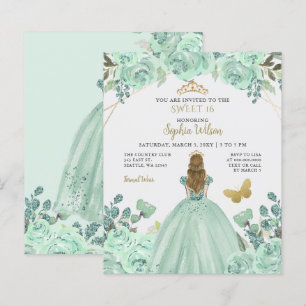 Papier Invitation Budget Mint Gold Princess Sweet 16