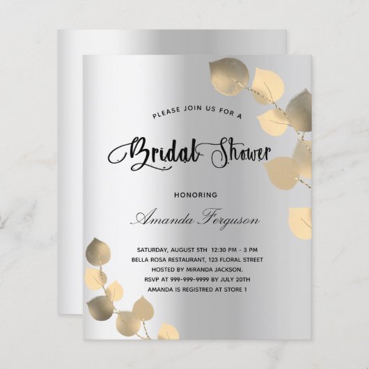 Papier Invitation budget nuptiale douche eucalyptus argen (Devant / Derrière)