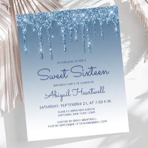 Papier Invitation Budget Pailleté Bleu Sweet 16