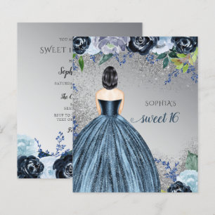 Papier Invitation Budget Paillettes Robe Bleue Sweet 16
