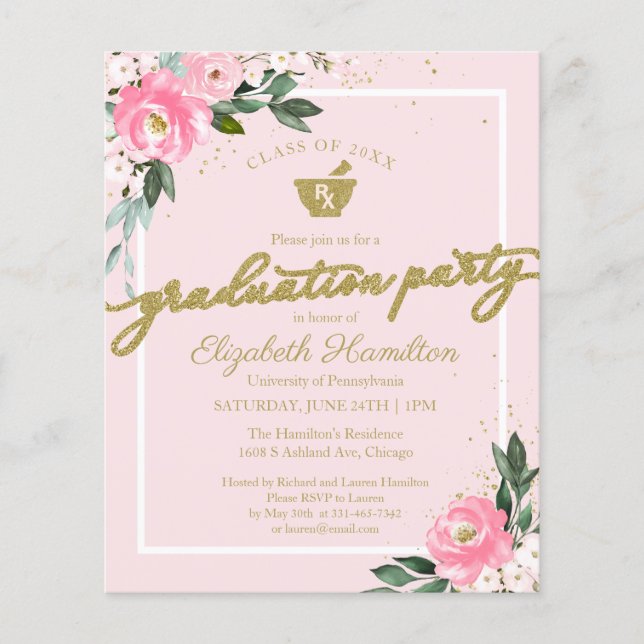 Papier Invitation Budget Pharmacie Grand Parti Floral (Devant)