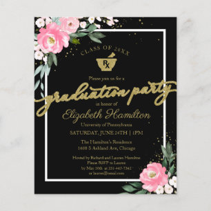 Papier Invitation Budget Pharmacy Grad Party Floral Noir