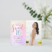 Papier Invitation Budget Photo Sweet 16 Paillettes Arc-en (Debout devant)