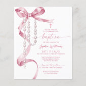 Papier Invitation Budget Pink Bow & Rosary Baptism (Devant)