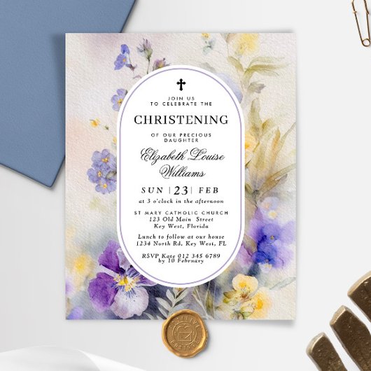 Papier Invitation Budget Purple & Jaune Christening