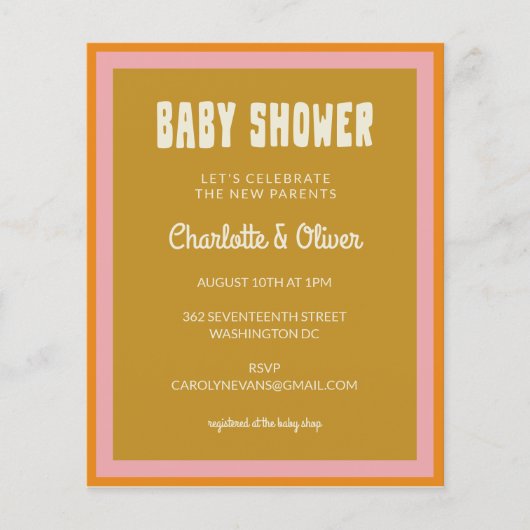 Papier Invitation Budget Retro Pink Yellow Baby shower (Devant)