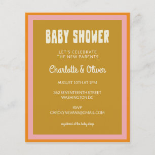Papier Invitation Budget Retro Pink Yellow Baby shower