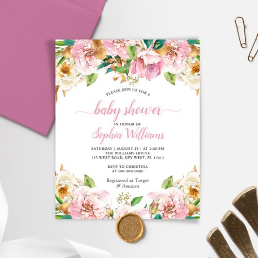 Papier Invitation Budget Rose & Gold Baby shower