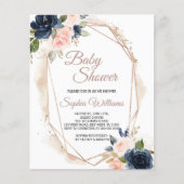 Papier Invitation Budget Rose, Marine & Baby shower Or (Devant)