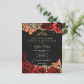 Papier Invitation Budget Roses Rouges Or Noir Sweet 16 (Debout devant)