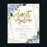 Papier Invitation Budget Sweet 16 Fleurie Bleu Poussiéreu<br><div class="desc">Invitation pour une fête de 16 ans avec une belle décoration florale bleue poussiéreuse. Facile à personnaliser avec vos informations. N'hésitez pas à me contacter via le chat si vous avez des questions sur l'œuvre d'art ou si vous avez besoin d'une personnalisation. Consultez la collection pour plus d'articles. REMARQUE IMPORTANTE...</div>
