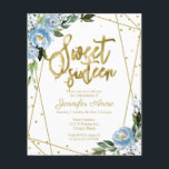 Papier Invitation Budget Sweet 16 Fleurie Bleu Poussiéreu<br><div class="desc">Invitation pour une fête de 16 ans avec une belle décoration florale bleue poussiéreuse. Facile à personnaliser avec vos informations. N'hésitez pas à me contacter via le chat si vous avez des questions sur l'œuvre d'art ou si vous avez besoin d'une personnalisation. Consultez la collection pour plus d'articles. REMARQUE IMPORTANTE...</div>