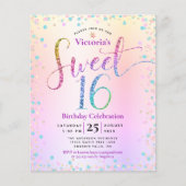 Papier Invitation Budget Sweet 16 Pailleté Dégradé Arc-en (Devant)