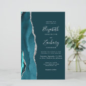 Papier Invitation Budget Turquoise Blue Silver Agate Mari (Debout devant)