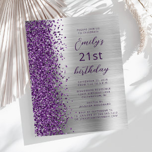 Papier Invitation Budget Violet Argent Glam pour les 21 a