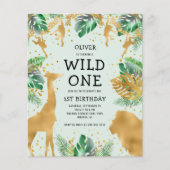 Papier Invitation Budget Wild One Safari Vert Or (Devant)