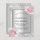 Papier Invitation budgétaire à l'anniversaire argent rose (Devant / Derrière)
