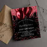 Papier Invitation budgétaire Ballons rouges noirs<br><div class="desc">Pour un 21ème anniversaire élégant (ou tout âge). Un arrière - plan noir élégant. Décoré de faux parties scintillant rouge et de ballons. Personnalisez et ajoutez un nom,  un âge et des détails de la fête. Le nom est écrit avec un script de style manuscrit</div>