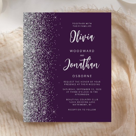 Papier Invitation budgétaire Calligraphie argent violet