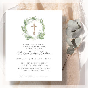Papier Invitation budgétaire de la première communion flo