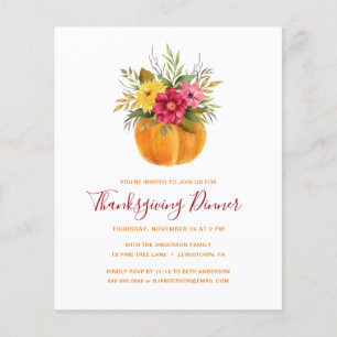PAPIER INVITATION BUDGETAIRE DE THANKSGIVING FLEURS AUTOM
