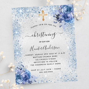 Papier Invitation budgétaire florale bleu argenté