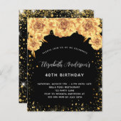 Papier Invitation budgétaire florale en or noir (Devant / Derrière)