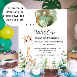 Papier Invitation budgétaire girafe sauvage d'un 1er anni