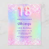 Papier Invitation budgétaire Holographique rose 18e anniv (Devant)