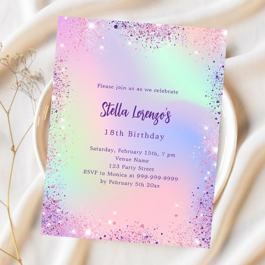 Papier Invitation budgétaire holographique rose violet