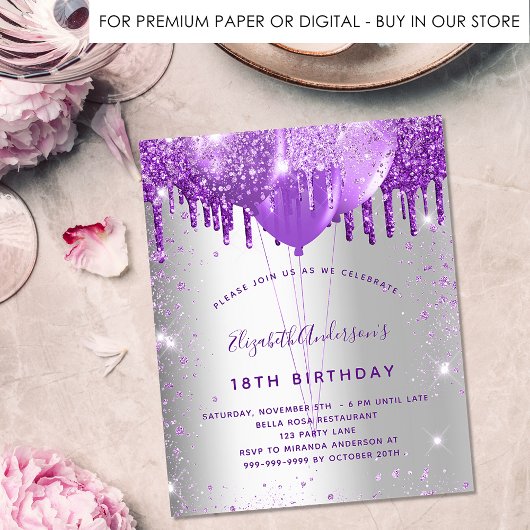 Papier Invitation budgétaire parties scintillant violet a