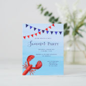 Papier Invitation budgétaire pour la fête d'été homard bl (Debout devant)