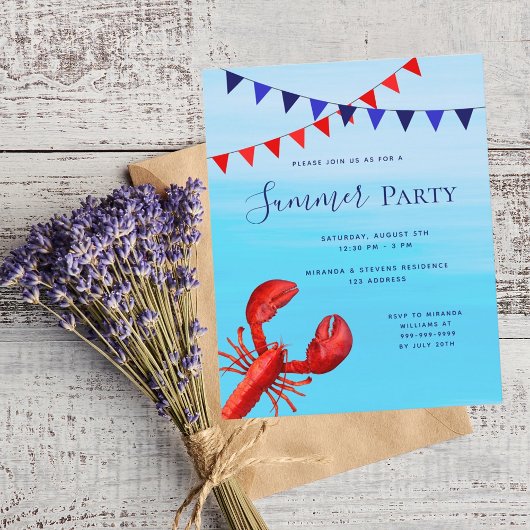 Papier Invitation budgétaire pour la fête d'été homard bl