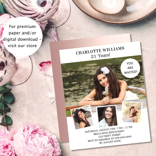 Papier Invitation budgétaire pour photo de rose blanche d