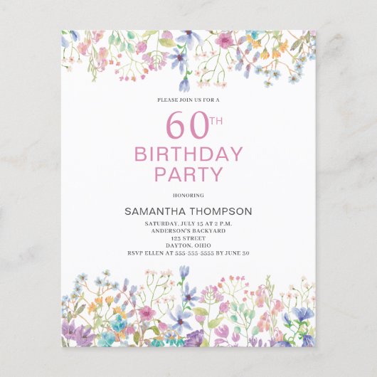 Papier Invitation budgétaire pour un 60e anniversaire ave (Devant)