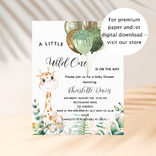 Papier Invitation budgétaire Wild one baby shower girafe
