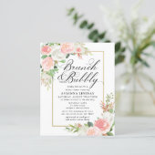 Papier Invitation bulle de brunch florale rose blanc à pe (Debout devant)