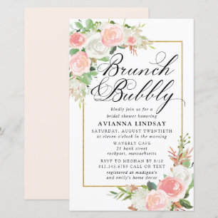 Papier Invitation Bulles de Brunch Floral Rose Clair et B