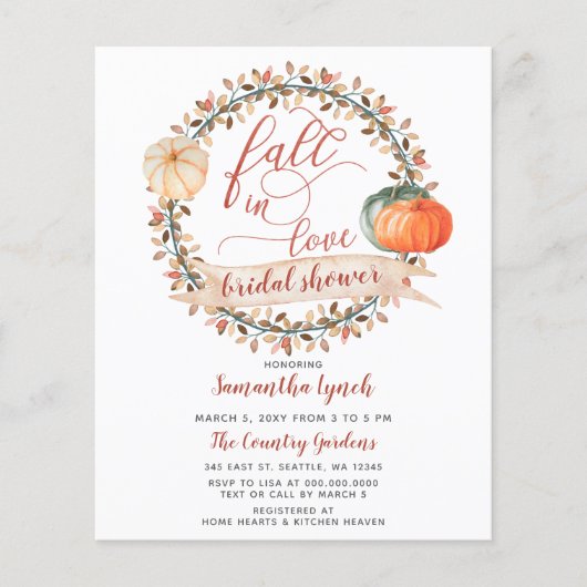 Papier Invitation Citrouille de douche nuptiale (Devant)