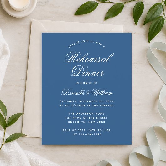 Papier Invitation classique bleu pour dîner de répétition
