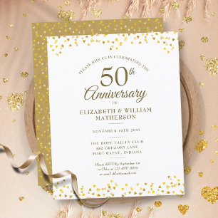 Papier Invitation Cœurs en Or 50e Anniversaire Budget