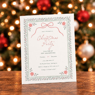 Papier Invitation Cottagecore Noël Ruban Aquarelle Économ