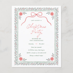 Papier Invitation Cottagecore Noël Ruban Aquarelle Économ