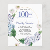 Papier Invitation d'anniversaire 100 ans Budget Hydrangea (Devant)